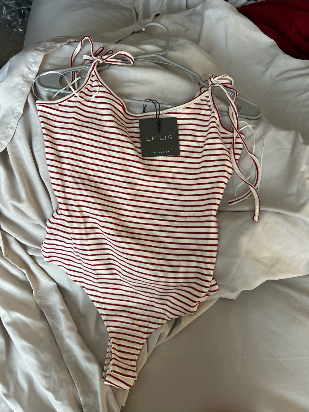 Le Lis Red & White Ribbed Striped One-Piece